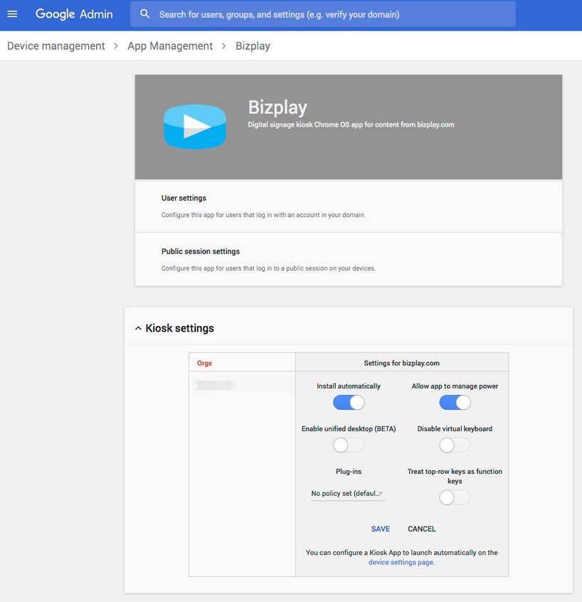 Configure Kiosk Settings of Online MonitorsAnyWhere app