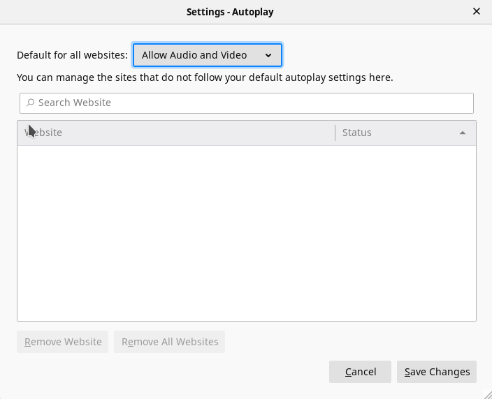 Firefox Autoplay details window